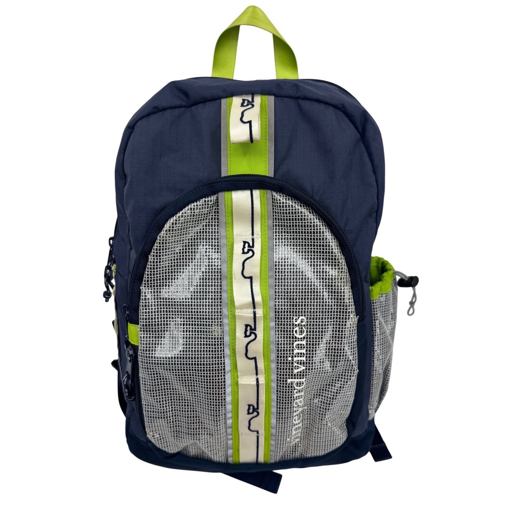 Vineyard Vines Navy Blue Lime Green Whale Logo Mesh Pocket Backpack RN 134578